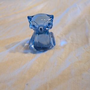 2/30$ Vintage Blue Hand Blown Glass Owl Figurine - Vintage Decorative Glass